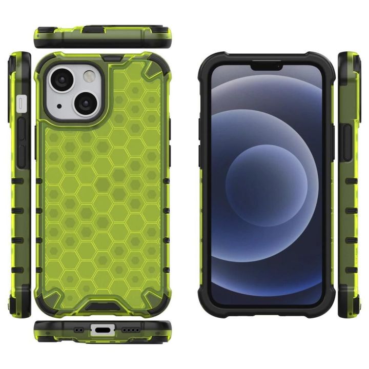 Honeycomb korpuso šarvuotas dangtelis su TPU bamperiu, skirtas iPhone 13 mini , žalias