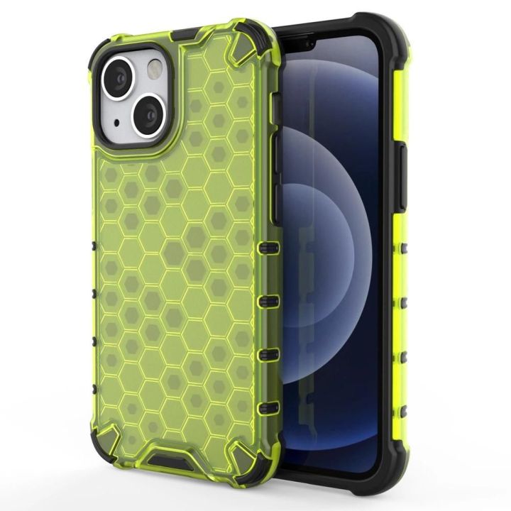Honeycomb korpuso šarvuotas dangtelis su TPU bamperiu, skirtas iPhone 13 mini , žalias