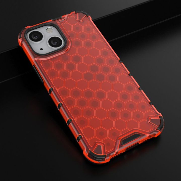 Honeycomb korpuso šarvuotas dangtelis su TPU bamperiu, skirtas iPhone 13 mini , raudonas