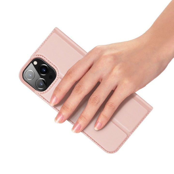 Skin Pro Bookcase tipo dėklas iPhone 13 Pro rožinės spalvos