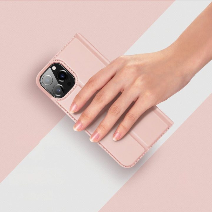Skin Pro Bookcase tipo dėklas iPhone 13 Pro rožinės spalvos
