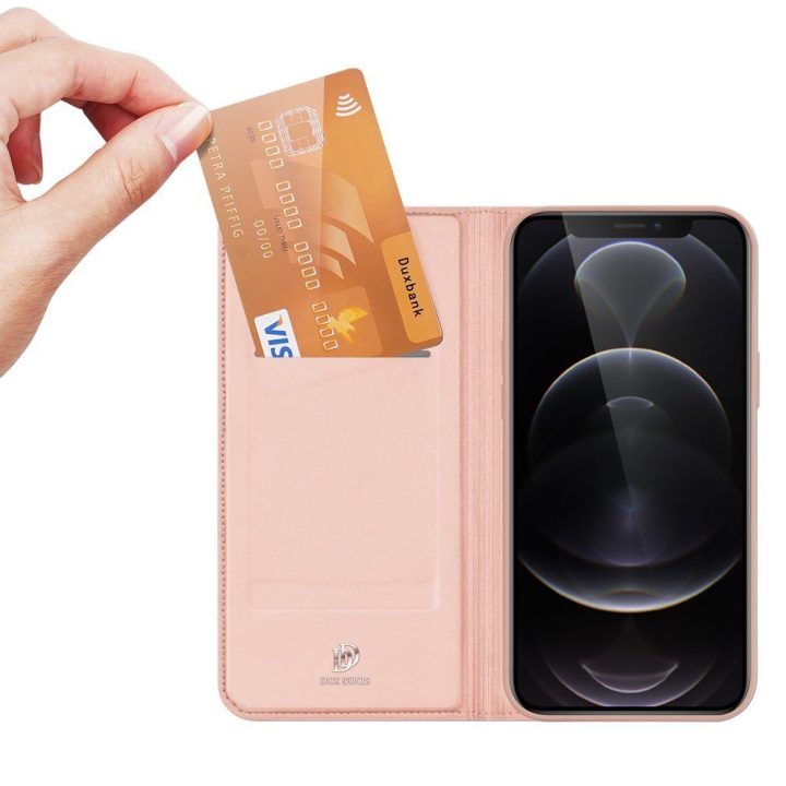 Skin Pro Bookcase tipo dėklas iPhone 13 Pro rožinės spalvos
