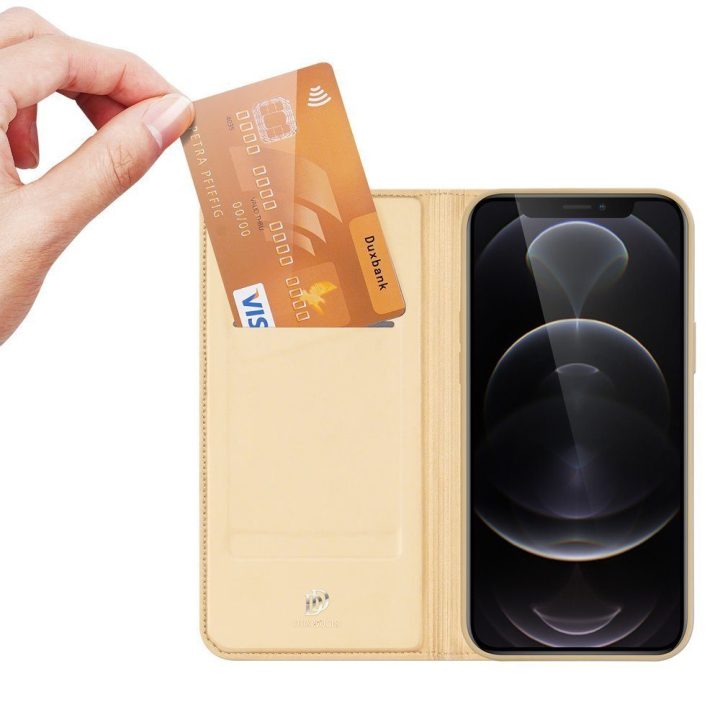 Skin Pro Bookcase tipo dėklas iPhone 13 Pro auksinis