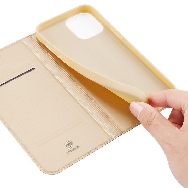 Skin Pro Bookcase tipo dėklas iPhone 13 Pro Max auksinis