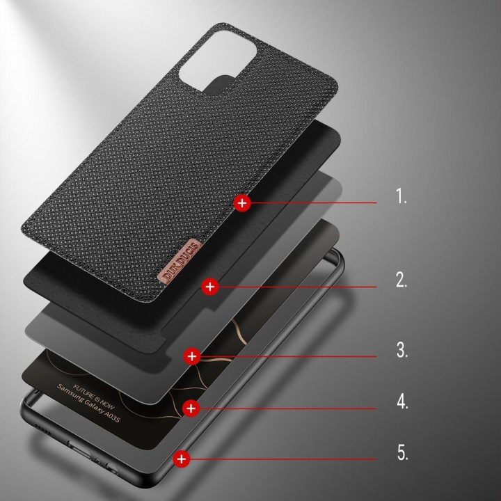 Fino dėklas, padengtas nailono medžiaga, skirtas Samsung Galaxy A03s , juodas