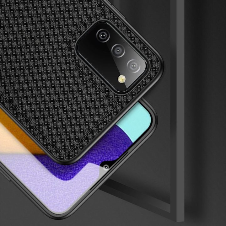Fino dėklas, padengtas nailono medžiaga, skirtas Samsung Galaxy A03s , juodas