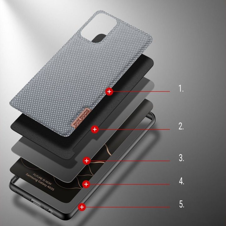 Fino dėklas, padengtas nailono medžiaga, skirtas Samsung Galaxy A03s , pilkos spalvos