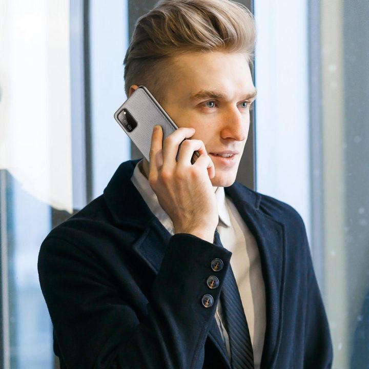 Fino dėklas, padengtas nailono medžiaga, skirtas Samsung Galaxy A03s , pilkos spalvos