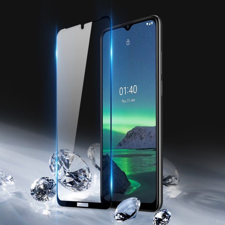 10D grūdinto stiklo ekrano apsauga su rėmeliu, skirta Nokia 1.4 permatomam ekranui (pritaikyta dėklui)