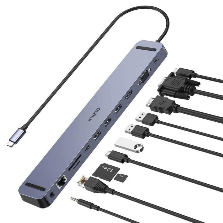 daugiafunkcinis doko stotelės adapteris HUB USB Typ C 11in1 100W PD pilkos spalvos (HUB-M20)