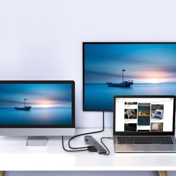 daugiafunkcinis doko stotelės adapteris HUB USB Typ C 11in1 100W PD pilkos spalvos (HUB-M20)