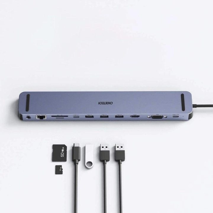 daugiafunkcinis doko stotelės adapteris HUB USB Typ C 11in1 100W PD pilkos spalvos (HUB-M20)