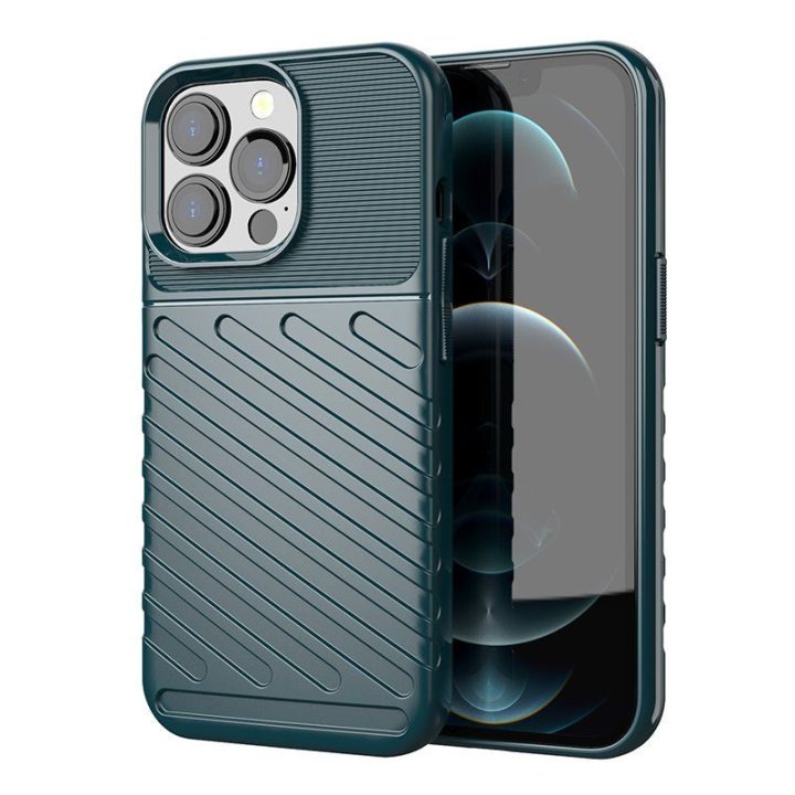 Thunder Case lankstus, tvirtas, atsparus dangtelis TPU dėklas, skirtas iPhone 13 Pro , žalias