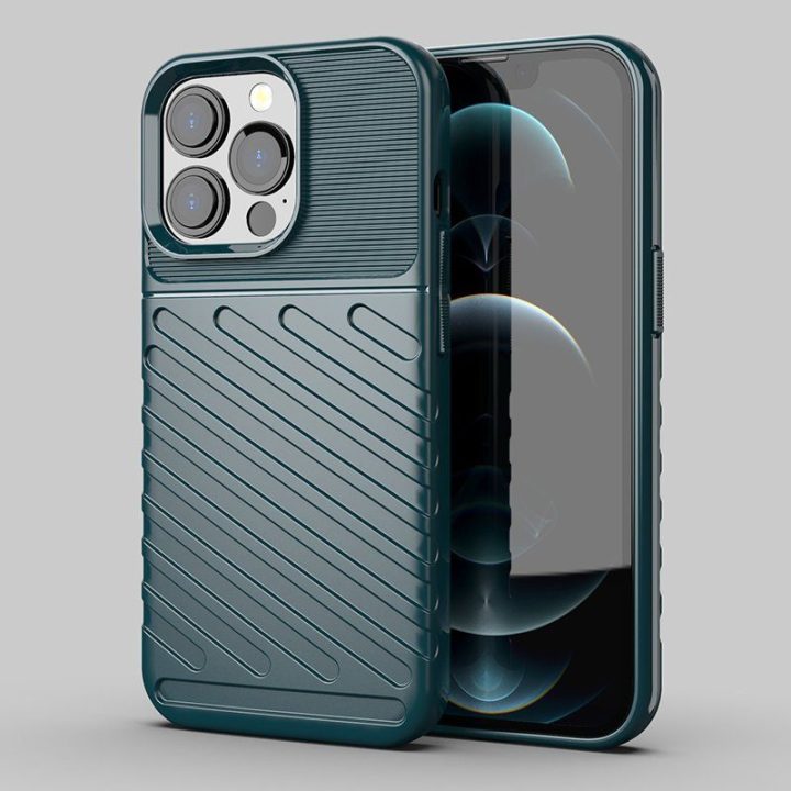 Thunder Case lankstus, tvirtas, atsparus dangtelis TPU dėklas, skirtas iPhone 13 Pro , žalias