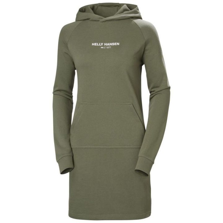 Medvilninė suknelė su gobtuvu Helly Hansen Core, žalia