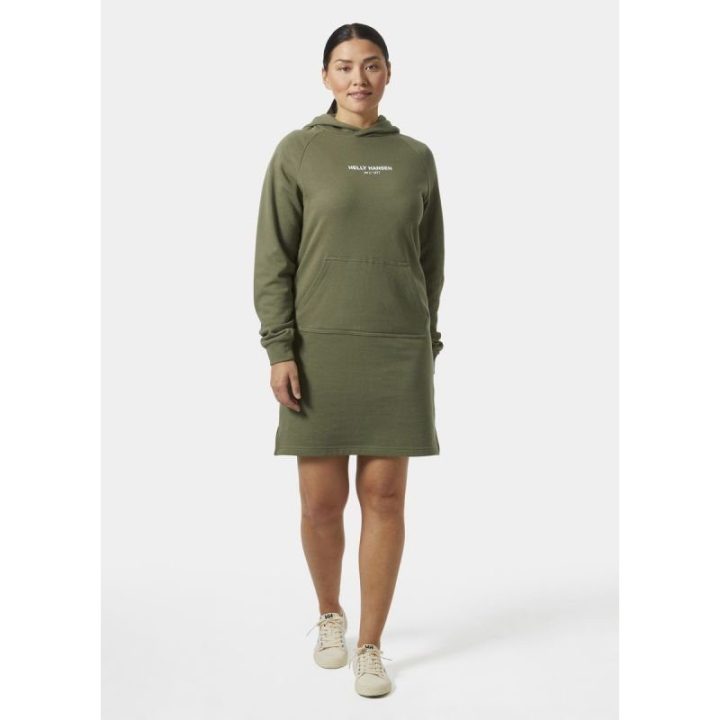 Medvilninė suknelė su gobtuvu Helly Hansen Core, žalia