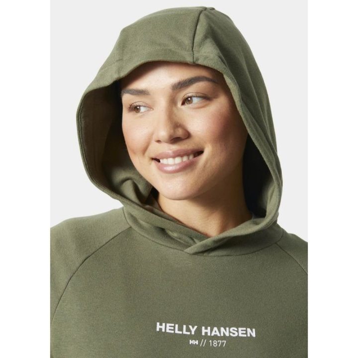 Medvilninė suknelė su gobtuvu Helly Hansen Core, žalia