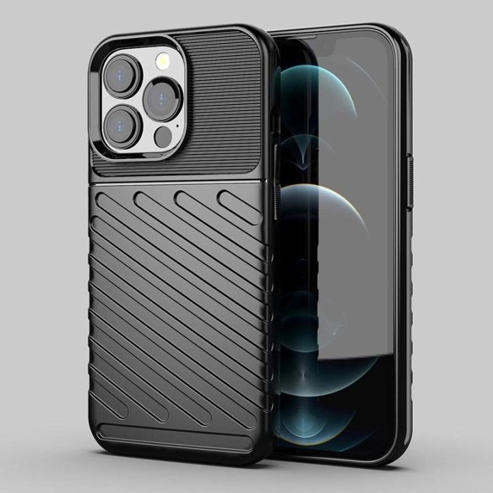 Thunder Case lankstus, tvirtas, atsparus dangtelis TPU dėklas, skirtas iPhone 13 Pro , juodas