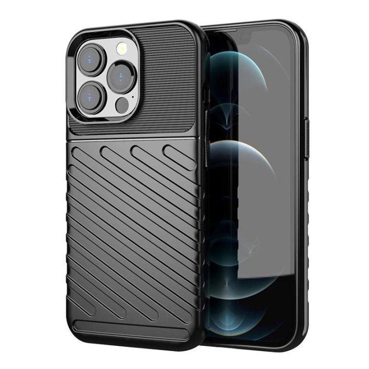 Thunder Case lankstus, tvirtas, atsparus dangtelis TPU dėklas, skirtas iPhone 13 Pro , juodas