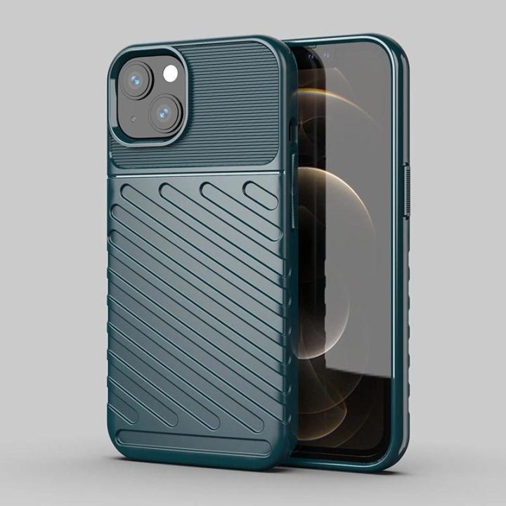 Thunder Case lankstus, tvirtas, atsparus dangtelis TPU dėklas, skirtas iPhone 13 mini , žalias