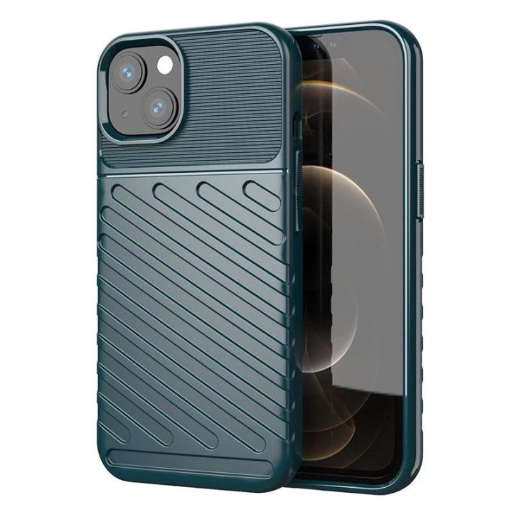 Thunder Case lankstus, tvirtas, atsparus dangtelis TPU dėklas, skirtas iPhone 13 mini , žalias