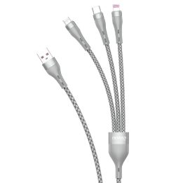 3v1 USB kabelis - Lightning / microUSB / C tipo USB 65W 1,2 m pilkos spalvos (L20X)