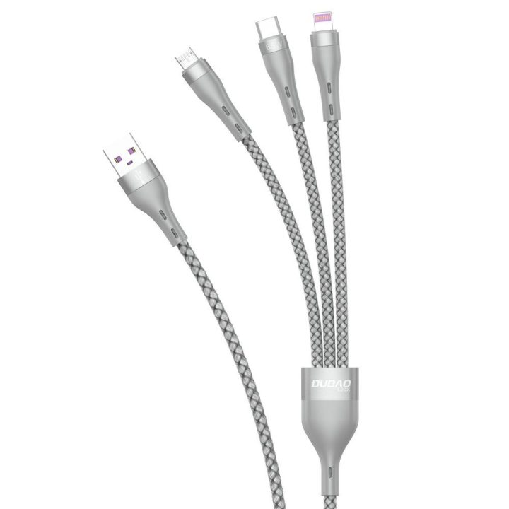3v1 USB kabelis - Lightning / microUSB / C tipo USB 65W 1,2 m pilkos spalvos (L20X)