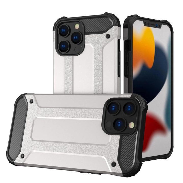 Hybrid Armor dėklas iPhone 13 Pro sidabrinis tvirtas dangtelis