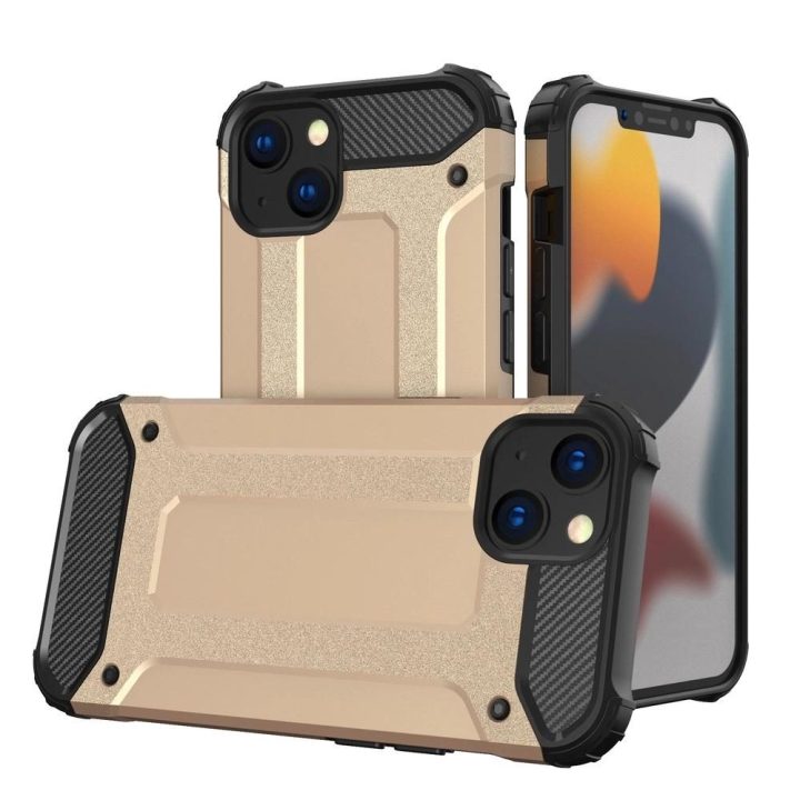 Hybrid Armor dėklas iPhone 13 mini golden tvirtas apsauginis dangtelis