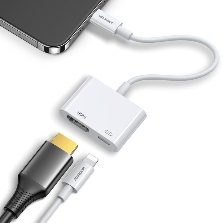 adapteris Lightning (vyriškas) į skaitmeninį HDMI (moteriškas) + Lightning (moteriškas) FullHD 1080p 60Hz baltas (S-H141 baltas)