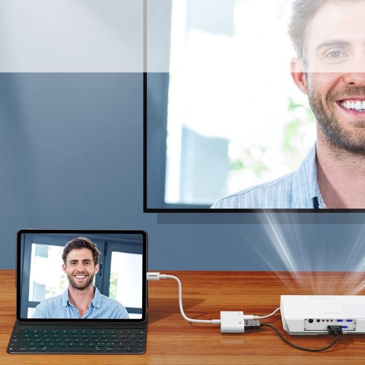 adapteris Lightning (vyriškas) į skaitmeninį HDMI (moteriškas) + Lightning (moteriškas) FullHD 1080p 60Hz baltas (S-H141 baltas)