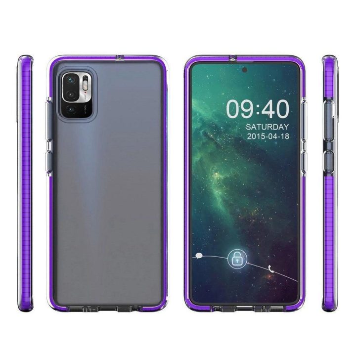 Spring Case skaidrus TPU gelio apsauginis dangtelis su spalvotu rėmeliu, skirtas Xiaomi Redmi Note 10 5G / Poco M3 Pro , juodas