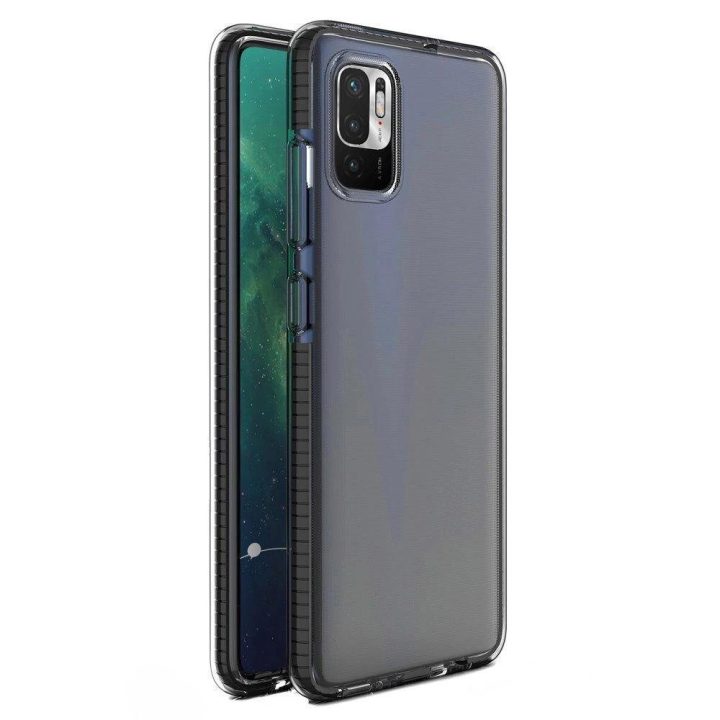 Spring Case skaidrus TPU gelio apsauginis dangtelis su spalvotu rėmeliu, skirtas Xiaomi Redmi Note 10 5G / Poco M3 Pro , juodas