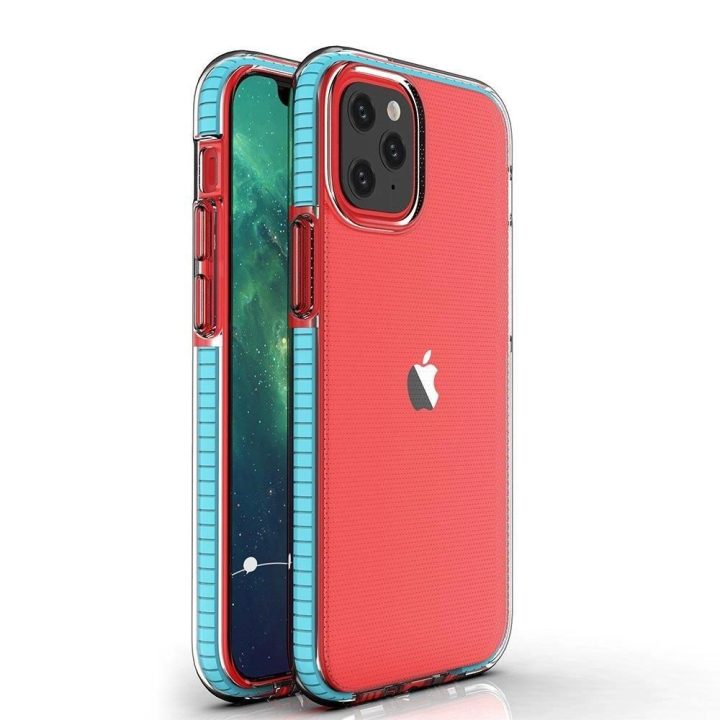 Spring Case skaidrus TPU gelio apsauginis dangtelis su spalvingu rėmeliu, skirtas iPhone 13 mini , šviesiai mėlynas