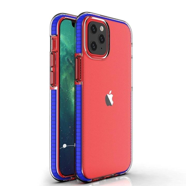 Pavasarinis korpusas skaidrus TPU gelio apsauginis dangtelis su spalvingu rėmeliu, skirtas iPhone 13 mini , tamsiai mėlynas