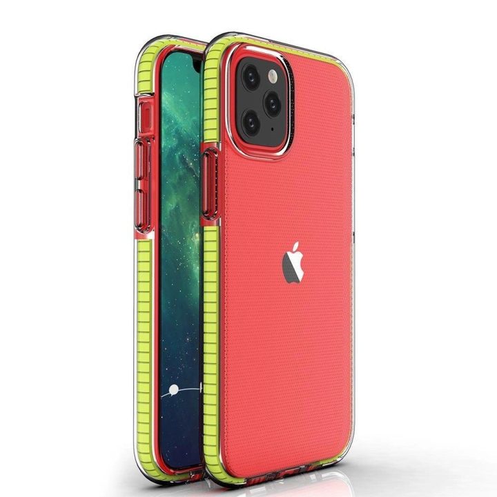 Pavasarinis korpusas skaidrus TPU gelio apsauginis dangtelis su spalvingu rėmeliu, skirtas iPhone 13 mini , geltonas