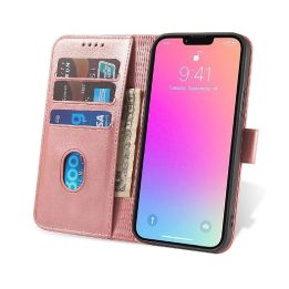 Magnetinis dėklas elegantiškas knygų spintos tipo dėklas su stovu iPhone 13 Pro rožinės spalvos