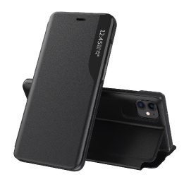 Eco Leather View Case elegantiškas knygų dėklo tipo dėklas su atraminiu stovu, skirtas iPhone 13 Pro Max , juodas