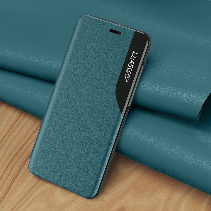 Eco Leather View Case elegantiškas knygų dėklo tipo dėklas su atraminiu stovu, skirtas iPhone 13 Pro Max , juodas