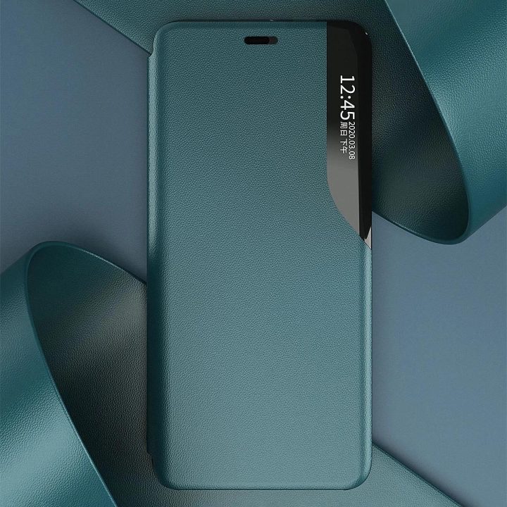 Eco Leather View Case elegantiškas knygų dėklo tipo dėklas su stovu iPhone 13 Pro Max , mėlynas