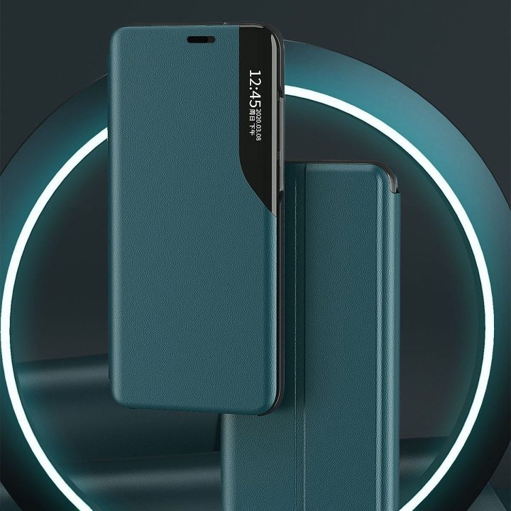 Eco Leather View Case elegantiškas knygų dėklo tipo dėklas su stovu iPhone 13 Pro Max , žalias