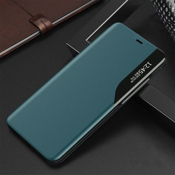 Eco Leather View Case elegantiškas knygų dėklo tipo dėklas su stovu iPhone 13 Pro Max , žalias