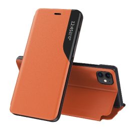 Eco Leather View Case elegantiškas knygų dėklo tipo dėklas su stovu, skirtas iPhone 13 Pro Max , oranžinės spalvos