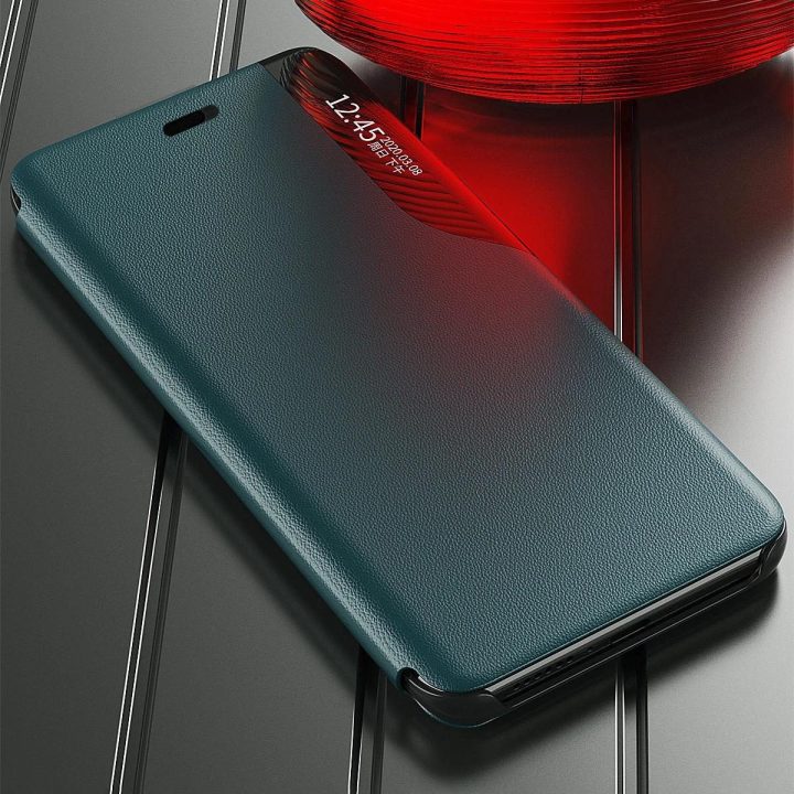 Eco Leather View Case elegantiškas knygų dėklo tipo dėklas su stovu iPhone 13 Pro Max , violetinės spalvos