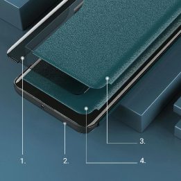 Eco Leather View Case elegantiškas knygų dėklo tipo dėklas su stovu iPhone 13 Pro Max raudonos spalvos