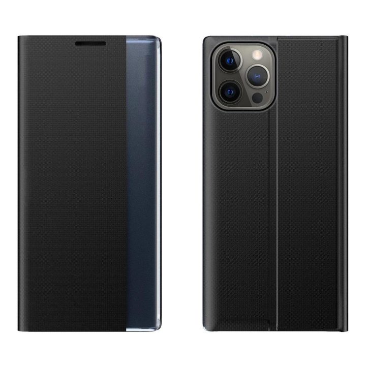 Sleep Case knygų spintos tipo dėklas su išmaniuoju langu iPhone 13 Pro , juodas