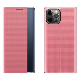 Sleep Case knygų spintos tipo dėklas su išmaniuoju langu iPhone 13 Pro rožinės spalvos