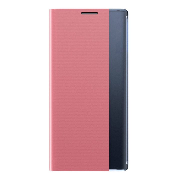 Sleep Case knygų spintos tipo dėklas su išmaniuoju langu iPhone 13 Pro rožinės spalvos