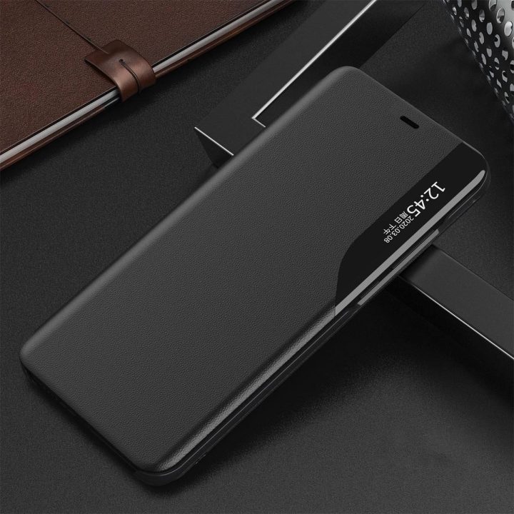 Eco Leather View Case elegantiškas knygų dėklo tipo dėklas su stovu iPhone 13 Pro , juodas