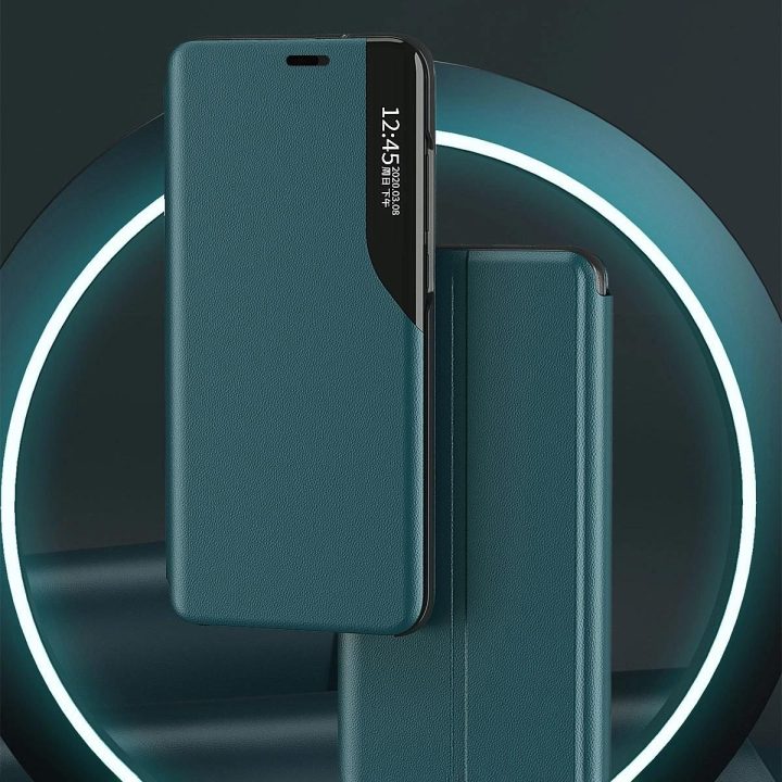 Eco Leather View Case elegantiškas knygų dėklo tipo dėklas su stovu iPhone 13 Pro , mėlynas
